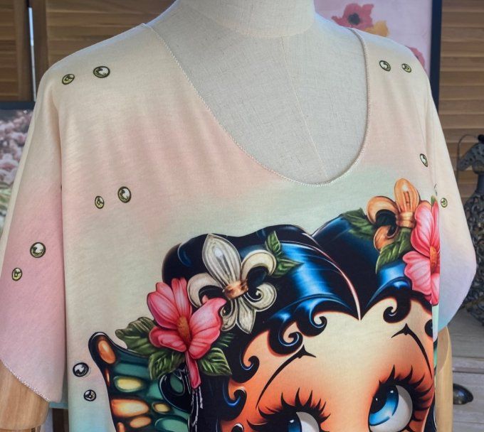 Top fin ample multicolore Betty Boop Fairy Butterfly du 40 au 52