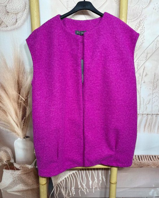 Veste sans manches façon laine bouillie Aubergine du 40 au 50/52
