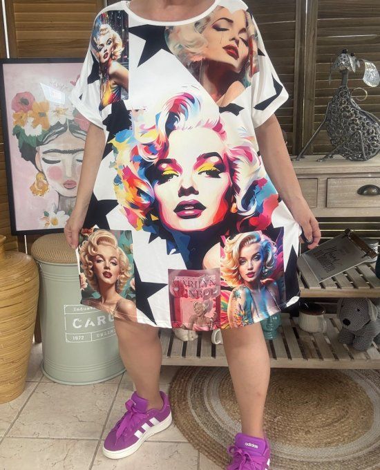 Tunique longue ou robe courte blanche Marylin Monroe Street Art du 40 au 50/52 