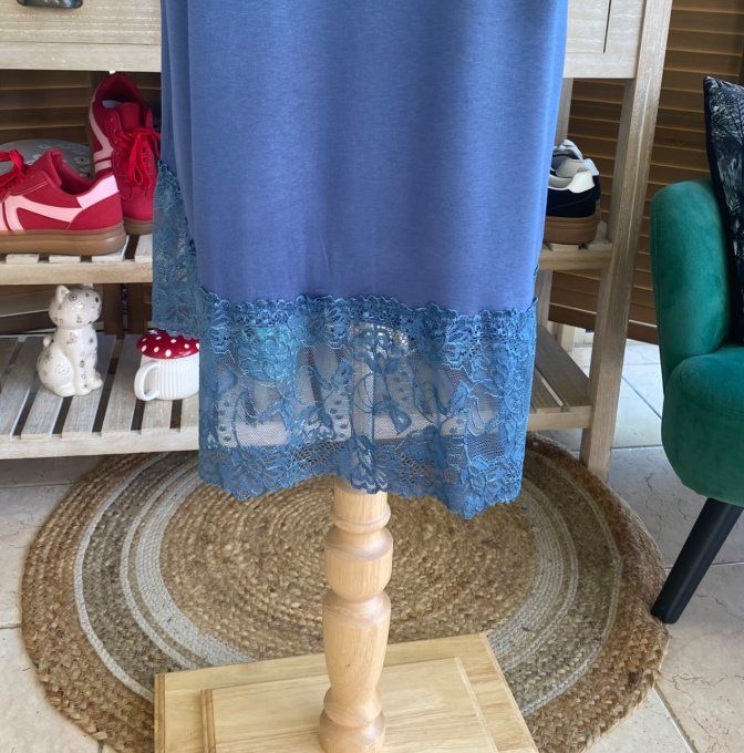 Fond de robe façon nuisette fines bretelles bleu jeans dentelle douceur +++ du 40 au 52 