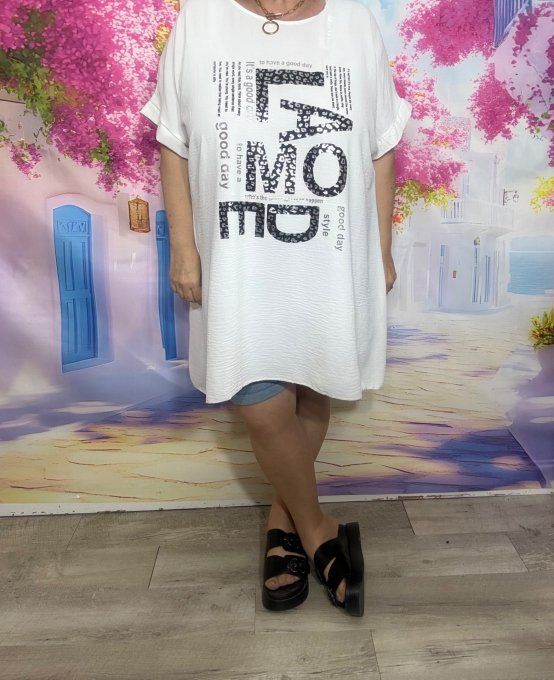 Tunique trapèze oversize blanche Good Day La Mode léopard argenté du 42 au 54  