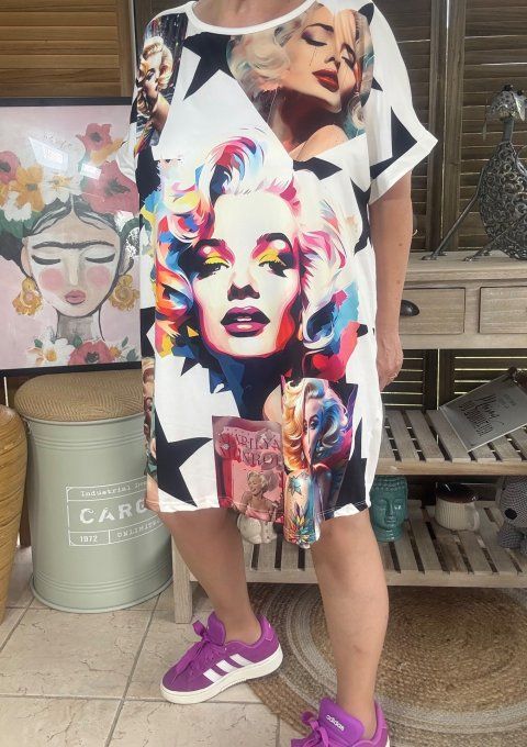 Tunique longue ou robe courte blanche Marylin Monroe Street Art du 40 au 50/52 
