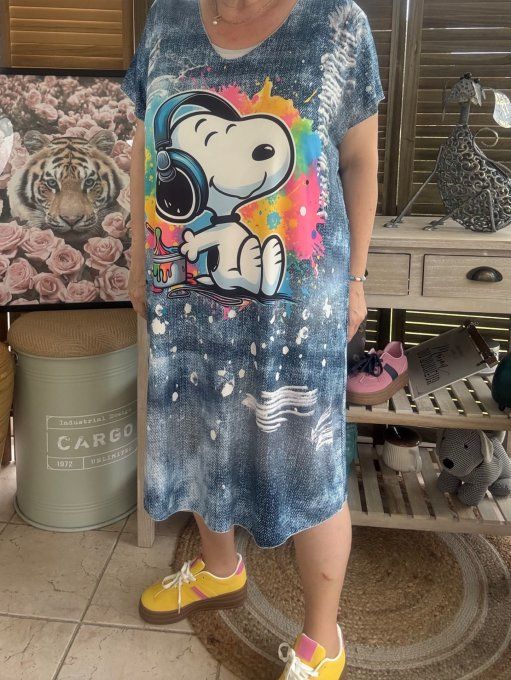 Robe courte ou tunique longue effet jeans Snoopy Rainbow du 42 au 52 
