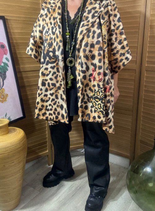 Veste-cape oversize suédine Léopard Skulls & Sunflowers TOUTES TAILLES jusqu'au 60 