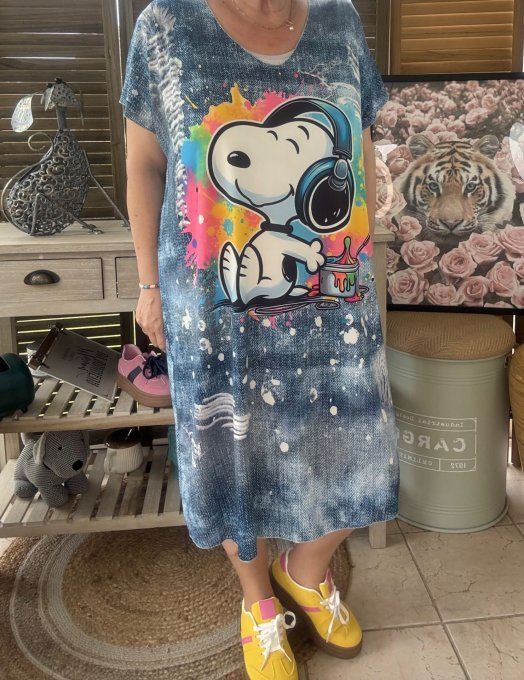 Robe courte ou tunique longue effet jeans Snoopy Rainbow du 42 au 52 