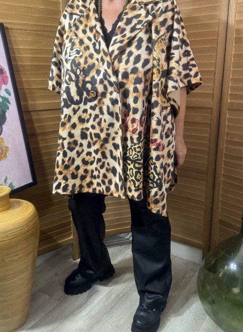 Veste-cape oversize suédine Léopard Skulls & Sunflowers TOUTES TAILLES jusqu'au 60 