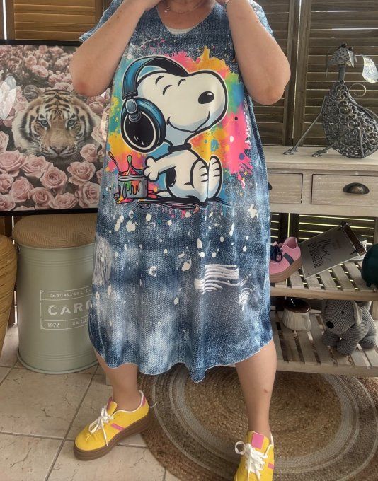 Robe courte ou tunique longue effet jeans Snoopy Rainbow du 42 au 52 