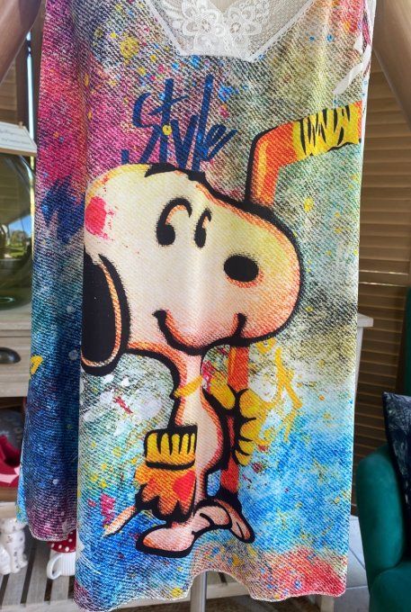 Caraco Débardeur Top trapèze satiné mat & dentelle Snoopy Street Art du 40 au 52  