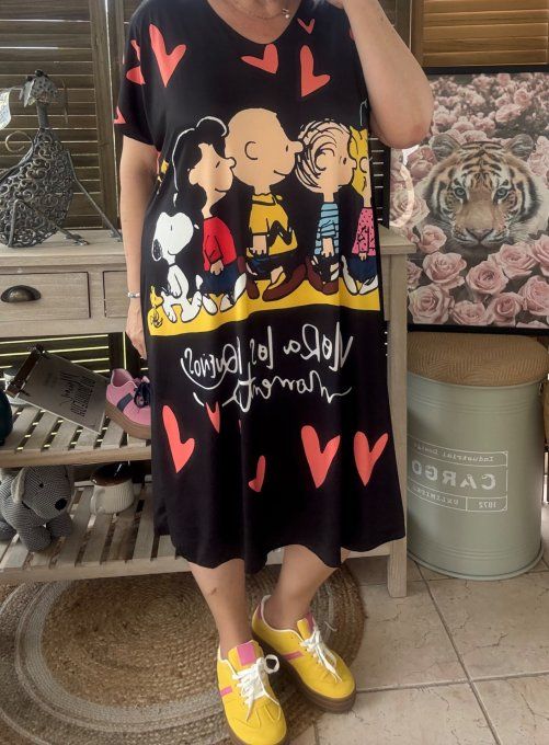 Robe courte ou tunique longue noire Snoopy & Friends du 42 au 52   