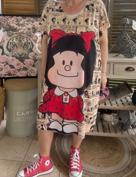 Robe courte ou tunique longue effet BD Comics Mafalda du 42 au 52 