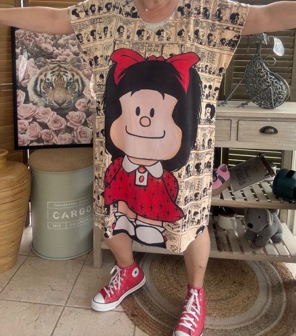 Robe courte ou tunique longue effet BD Comics Mafalda du 42 au 52 