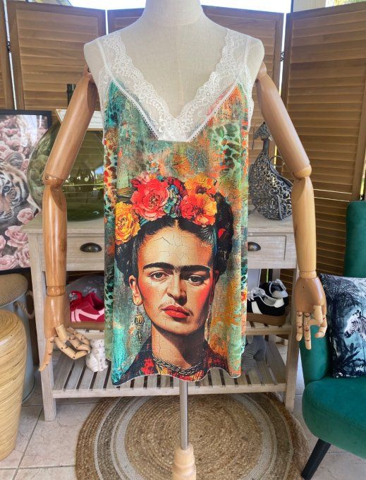 Caraco Débardeur Top trapèze satiné mat & dentelle Frida Kahlo du 40 au 52  
