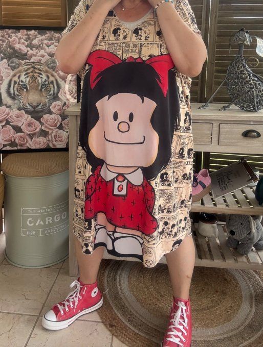 Robe courte ou tunique longue effet BD Comics Mafalda du 42 au 52 