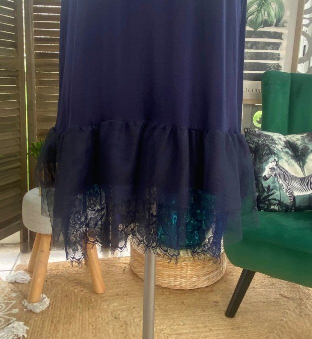 Fond de robe BIS bleu marine viscose et dentelle confort +++ du 40 au 52/54  