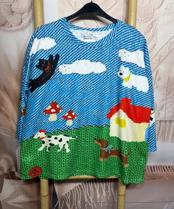 Sweat velours ras effet tricoté Les chiens et les chats douceur ++++ du 40 au 52/54 