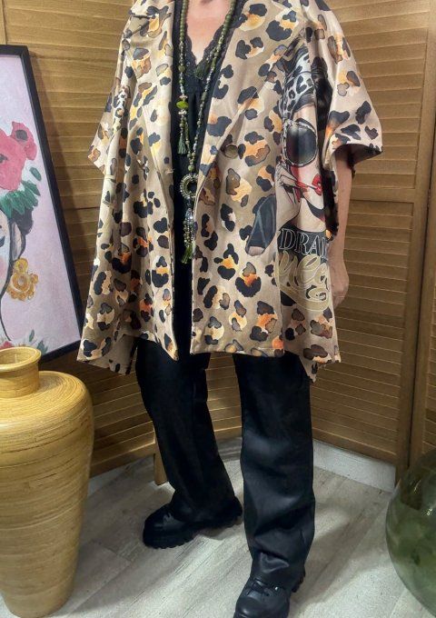 Veste-cape oversize suédine Léopard Pretty Fashion Girl TOUTES TAILLES jusqu'au 60 