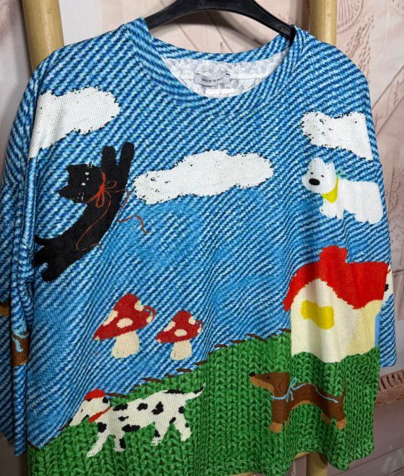 Sweat velours ras effet tricoté Les chiens et les chats douceur ++++ du 40 au 52/54 