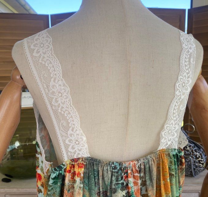 Caraco Débardeur Top trapèze satiné mat & dentelle Frida Kahlo du 40 au 52  