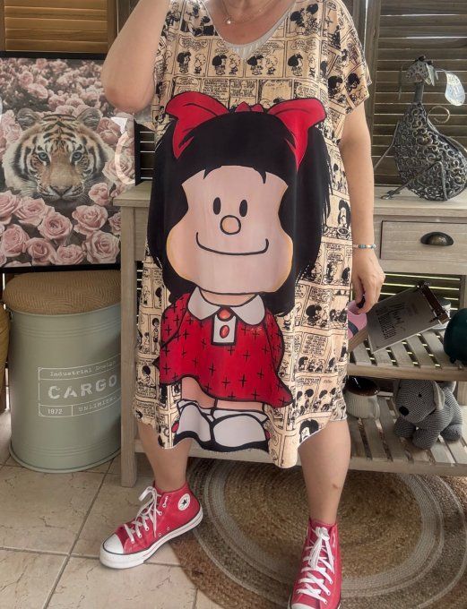 Robe courte ou tunique longue effet BD Comics Mafalda du 42 au 52 