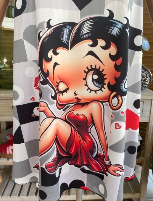 Caraco Débardeur Top trapèze satiné mat & dentelle carreaux Betty Boop in Love du 40 au 52   