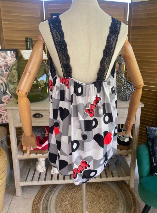 Caraco Débardeur Top trapèze satiné mat & dentelle carreaux Betty Boop in Love du 40 au 52   
