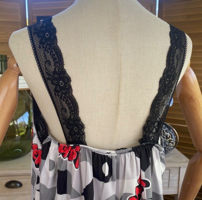Caraco Débardeur Top trapèze satiné mat & dentelle carreaux Betty Boop in Love du 40 au 52   