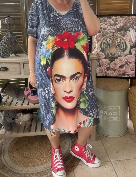 Robe courte ou tunique longue effet jeans Frida Kahlo du 42 au 52 