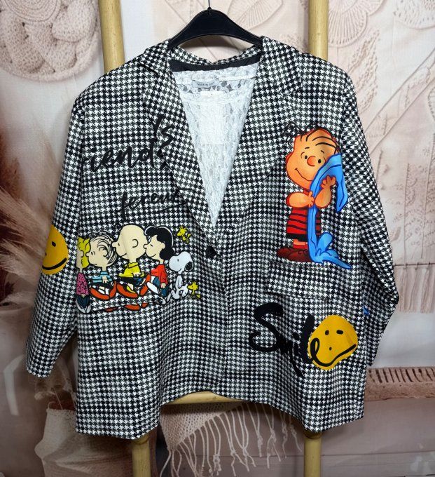 Veste blazer pieds de poule TOUTE DOUBLÉE Snoopy du 42 au 54 et même + si portée ouverte  
