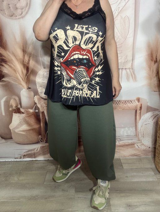 Caraco trapèze Lycra Let's Rock For real bretelles dentelle noire confort ++ du 36 au 46