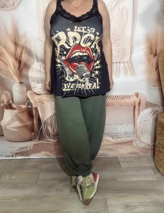 Caraco trapèze Lycra Let's Rock For real bretelles dentelle noire confort ++ du 36 au 46