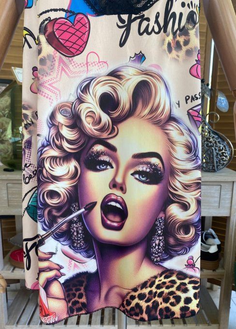 Caraco Débardeur Top trapèze satiné mat & dentelle Marylin Monroe Street Art du 40 au 52  