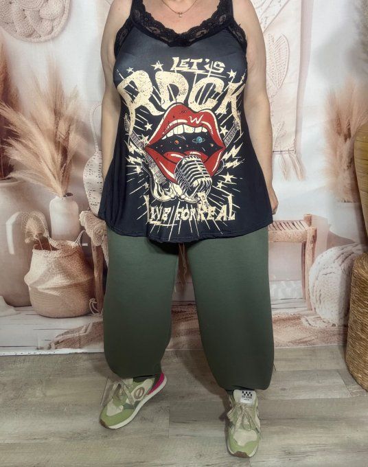 Caraco trapèze Lycra Let's Rock For real bretelles dentelle noire confort ++ du 36 au 46