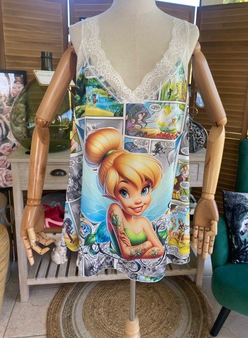 Caraco Débardeur Top trapèze satiné mat & dentelle La Fée Clochette du 40 au 52  