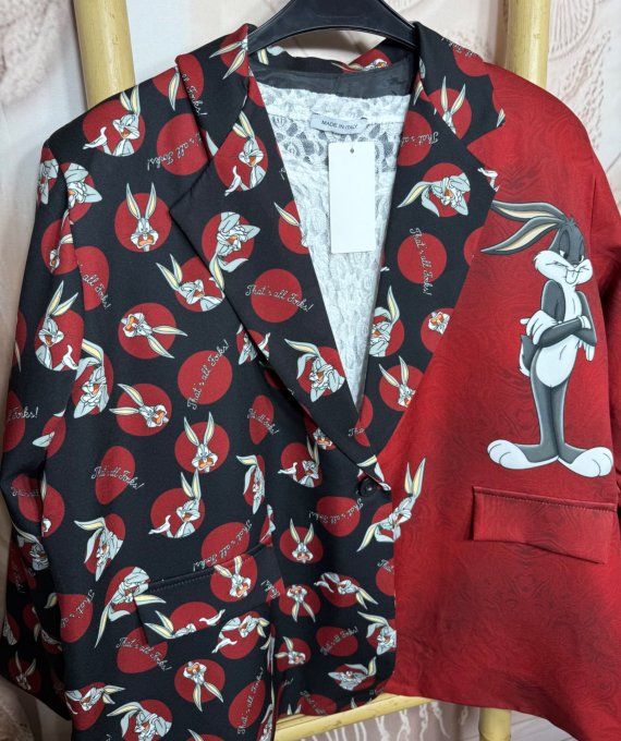 Veste blazer TOUTE DOUBLÉE Bugs Bunny du 42 au 54 et même + si portée ouverte