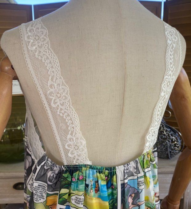 Caraco Débardeur Top trapèze satiné mat & dentelle La Fée Clochette du 40 au 52  