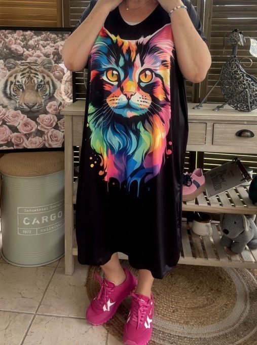 Robe courte ou tunique longue noire Le Chat multicolore du 42 au 52 