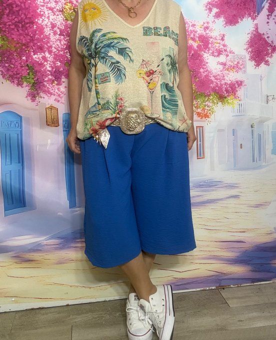 Bermuda Jort cuisses larges Bleu Royal + mousqueton porte-clés + ceinture douceur +++ du 40 au 54