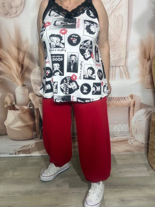 Caraco trapèze Lycra Betty Boop bretelles dentelle noire confort ++ du 36 au 46 