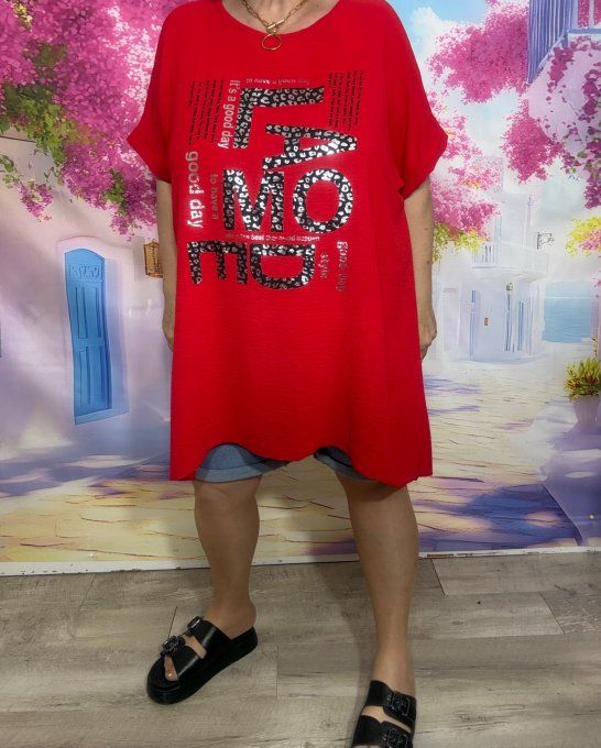 Tunique trapèze oversize Rouge Good Day La Mode léopard argenté du 42 au 54