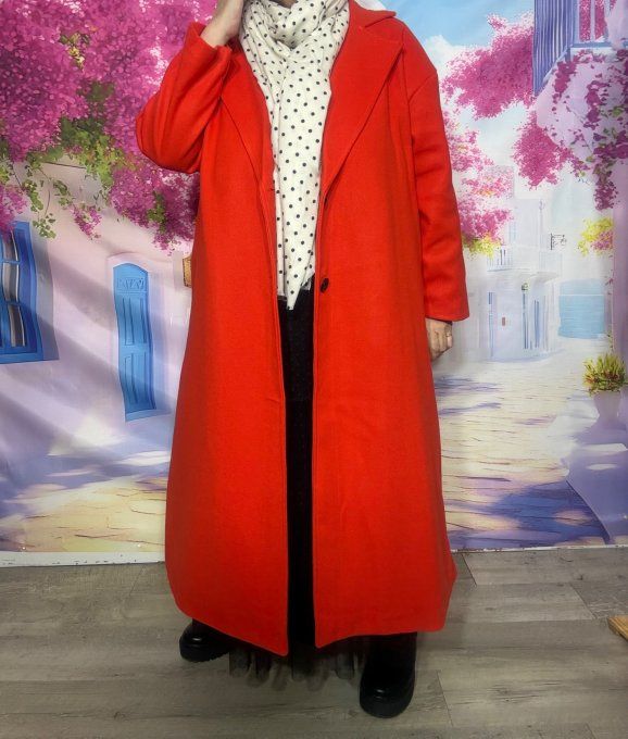 Manteau SANS LAINE long orange doux TOUT DOUBLÉ confort +++ du 38 au 48/50 et même +