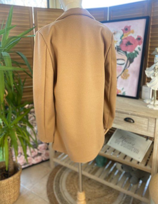 Veste blazer effet chevron camel doublée 3 broches revers du 34 au 42