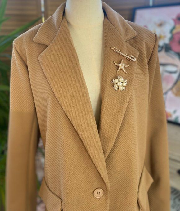 Veste blazer effet chevron camel doublée 3 broches revers du 34 au 42