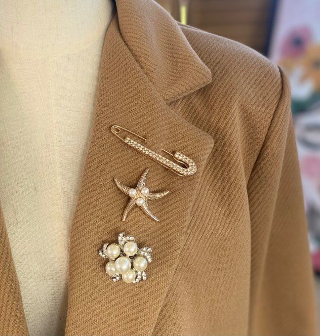 Veste blazer effet chevron camel doublée 3 broches revers du 34 au 42