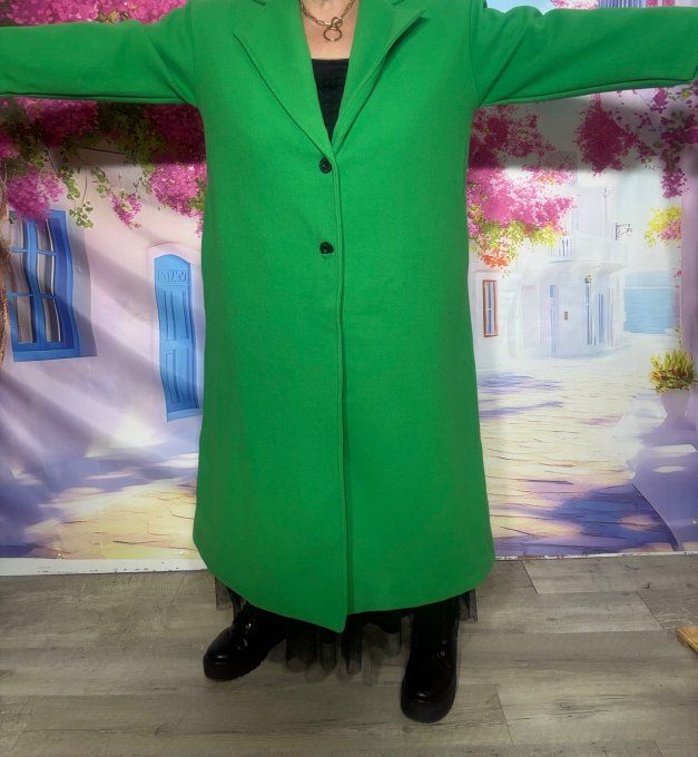 Manteau SANS LAINE long Vert Andalou TOUT DOUBLÉ confort +++ du 38 au 48/50 et même +