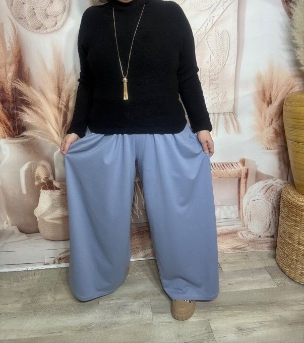pantalon Palazzo bleu jeans cuisses larges taille élastiquée confort +++ du 40 au 54/56