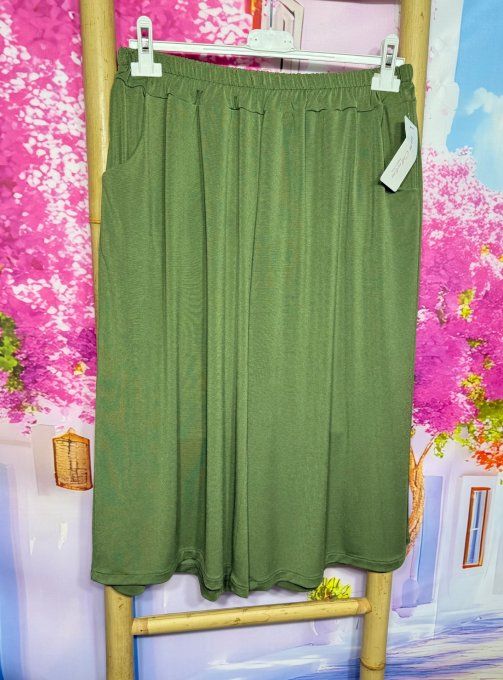 Bermuda Jort Kaki short long cuisses larges façon Jupe culotte stretch +++ du 38 au 54/56 