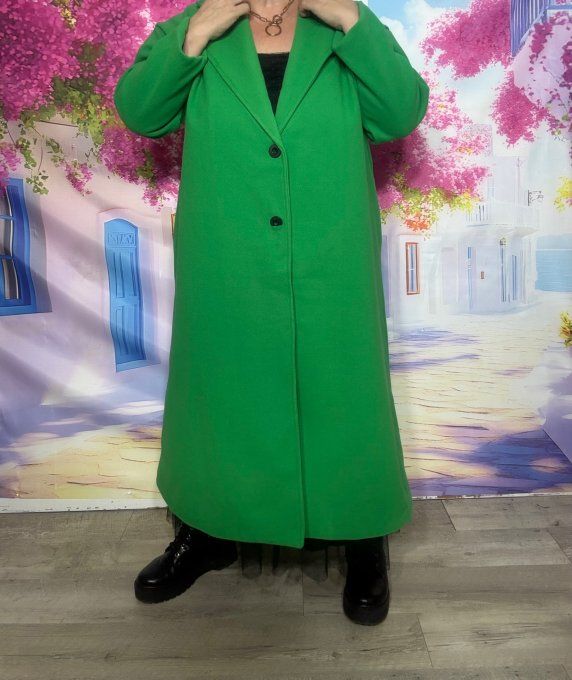 Manteau SANS LAINE long Vert Andalou TOUT DOUBLÉ confort +++ du 38 au 48/50 et même +