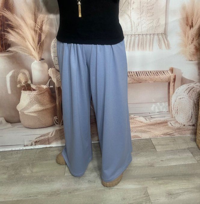 pantalon Palazzo bleu jeans cuisses larges taille élastiquée confort +++ du 40 au 54/56