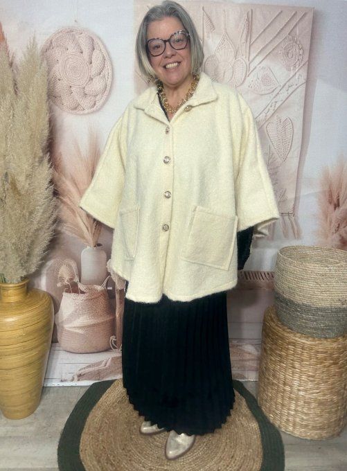 Veste-cape oversize laine bouillie crème TOUTES TAILLES jusqu'au 60 hiver +++