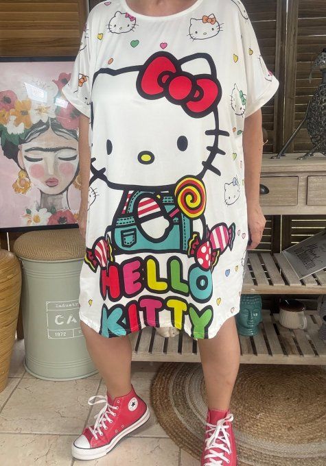 Tunique longue ou robe courte blanche My Pretty Hello Kitty du 40 au 50/52 